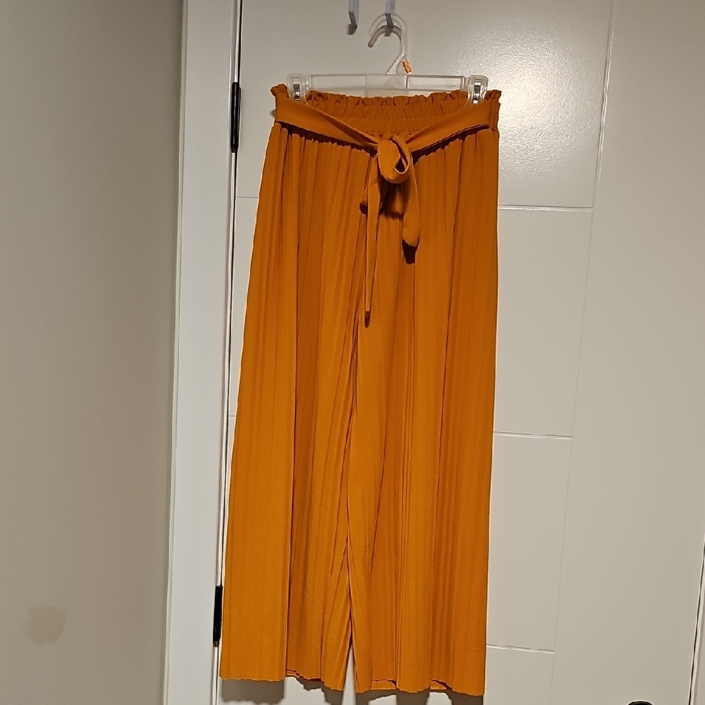 Orange Pleated Wide-Leg Pants